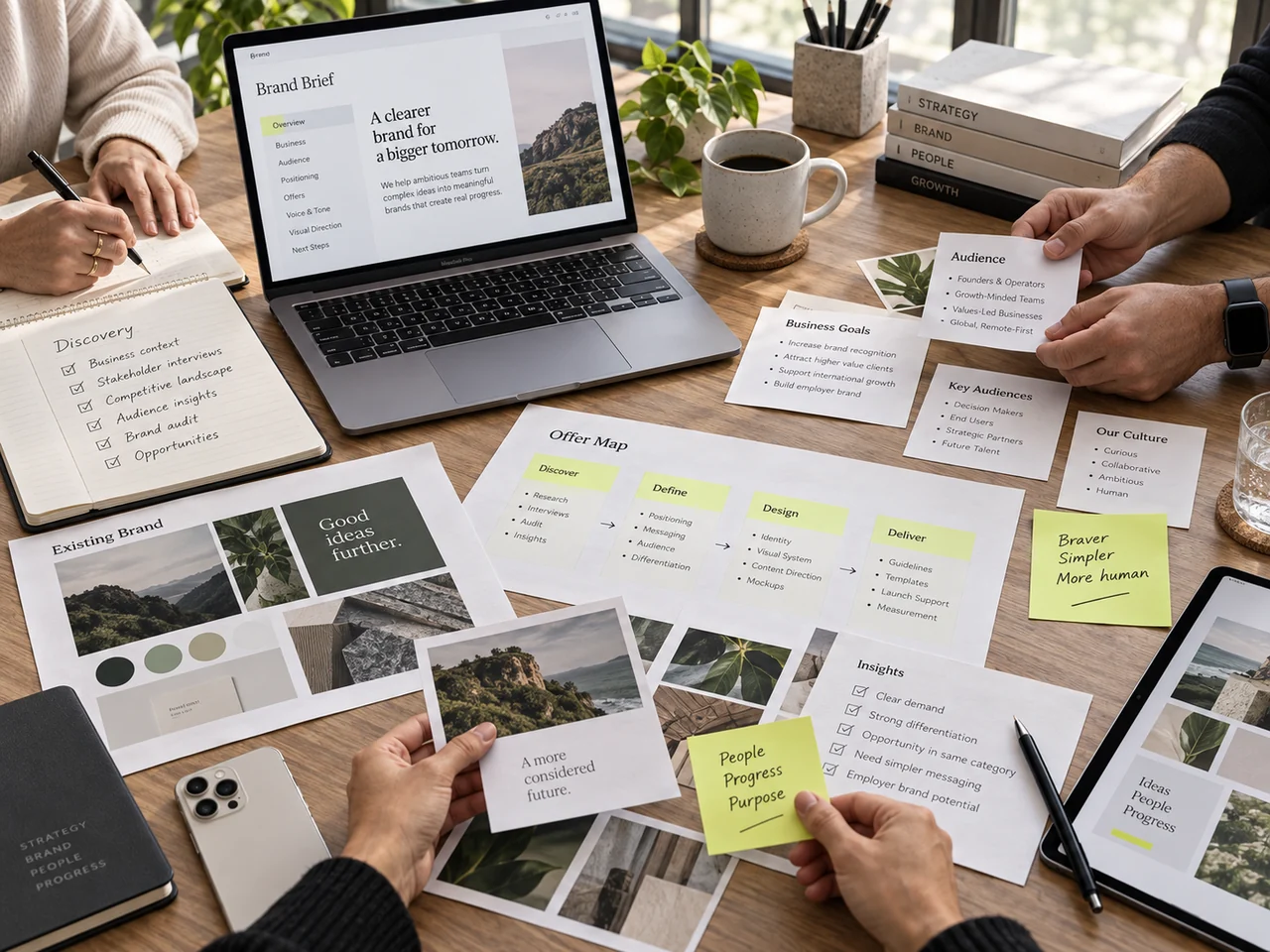 A brand discovery workshop uncovering the business, audience, and ambition